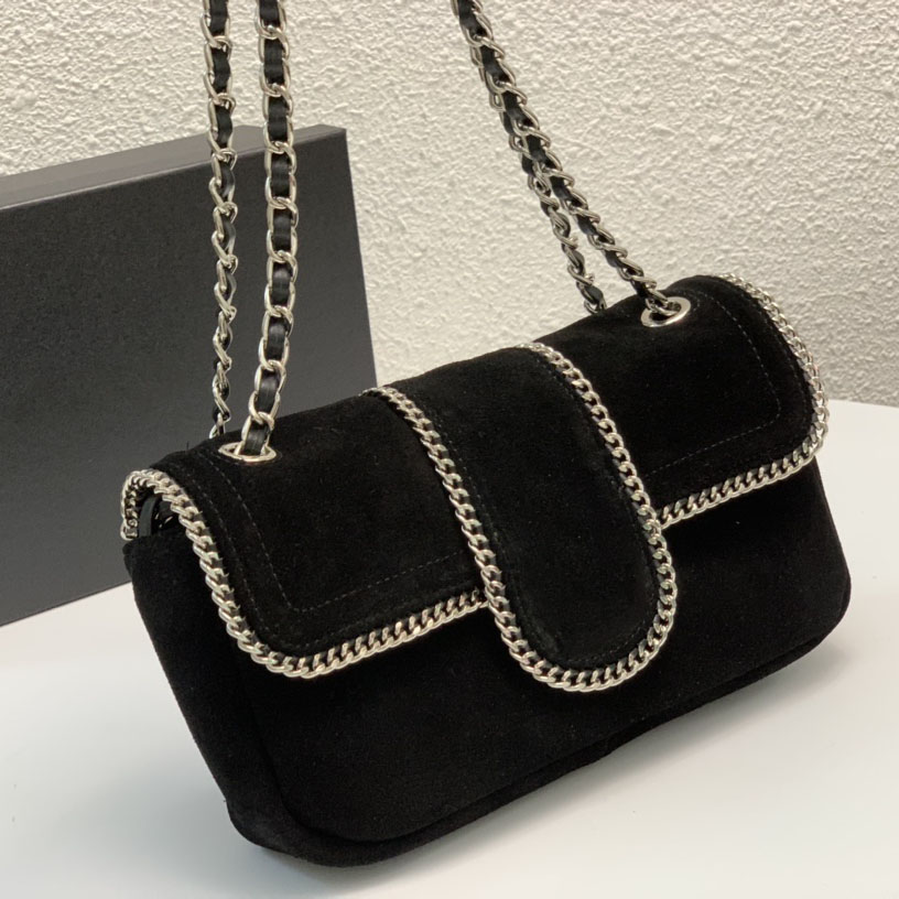 

CC Bags Luxury Brand Shoulder Bags Womens Vinatge Chain Borders Nubuck Rubbed Bags Calfskin Matting HASP Black Aged Silver Metal Chain Cross, Box