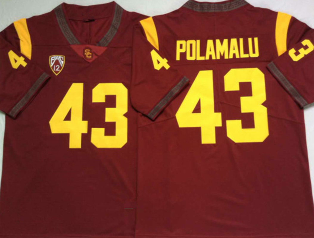 

Football Mens Junior Seau USC Trojans Football Jersey Stitched #9 JuJu Smith-Schuster 43 Troy Polamalu 13 Caleb Williams USC Jersey, 43 troy polamalu/ no name