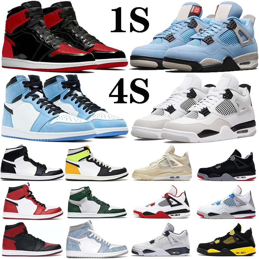 

Mens 1 OG 1s High Basketball Shoes Jumpman Retro 4 4s Designer Sneakers University Blue Bred Patent Black Cat Dark Mocha White Cement Thunder UNC Men Women Sports Shoe, Shoe box