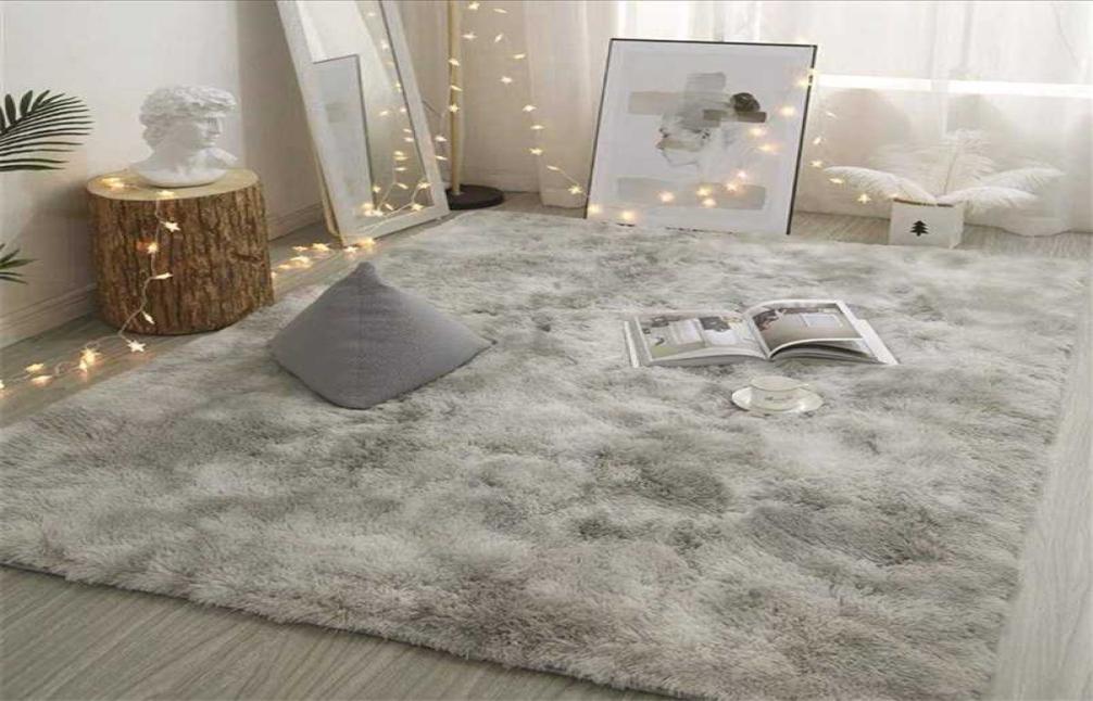 

Grey Carpet Tie Dyeing Plush Soft Carpets For Living Room Bedroom Antislip Floor Mats Bedroom Water Absorption Carpet Rugs 211217