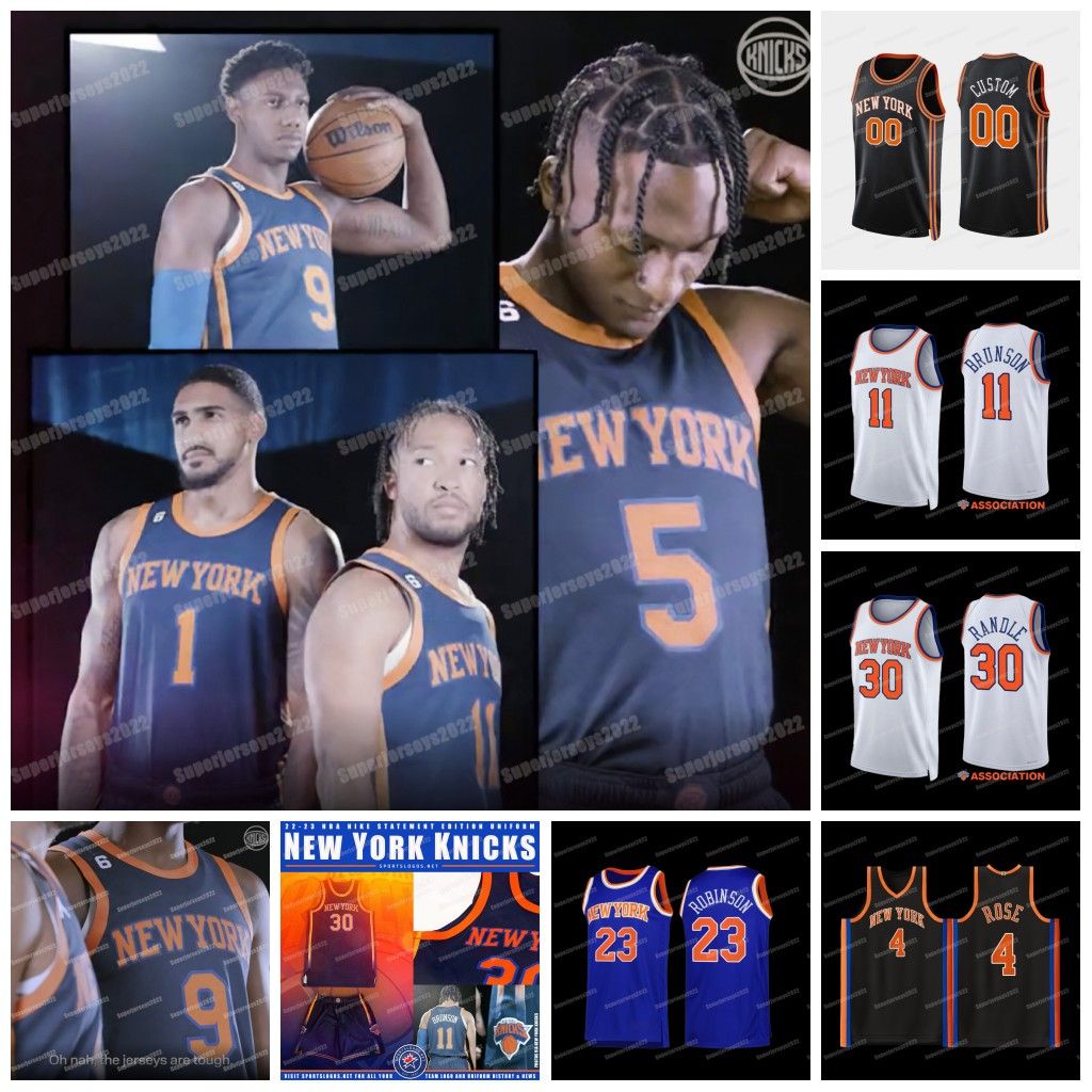 

CUSTOM NY 11 Jalen Brunson Knick 2022 Basketball Jersey Julius Randle Evan Fournier 23 Robinson Derrick Rose RJ Barrett Isaiah Hartenstein C, Black