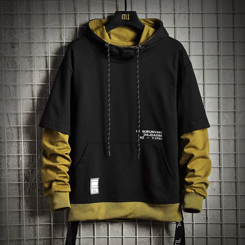 Mens Hoodies Sweatshirts Patchwork Men High Street Harajuku Hooded Letter Print Streetwear Hip Hop Pullover 221121