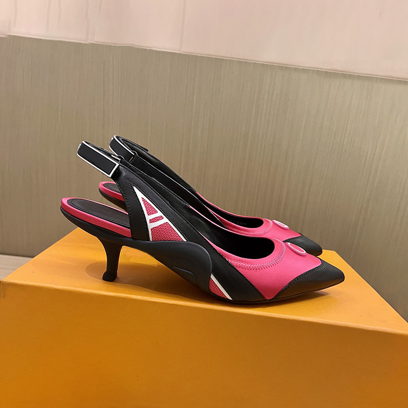 

Women Slingback Pump Shoes Kitten-heeled Pointed Toe Pumps Lady Heels Sandals Wedding Circle Signature Wavy Rubber Outsole Adjustable Strap