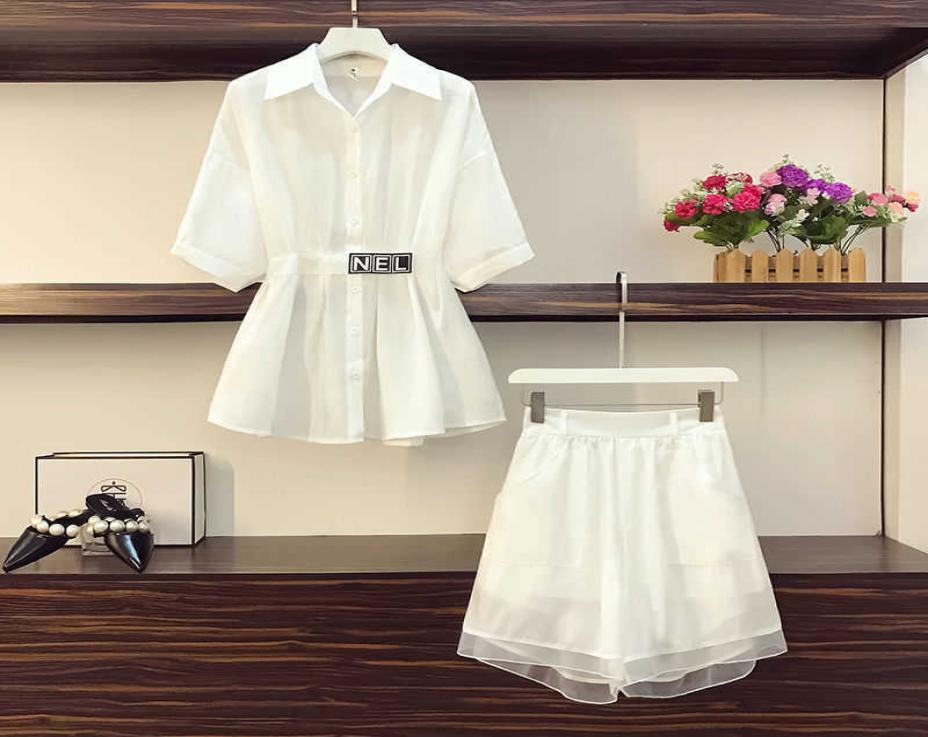 

Women Suit Summer Dress Crop Top Fashion Korean Casual Two Piece Shorts Sets Medium Length Shirt Wide Leg Pants Party7858906, Black suit