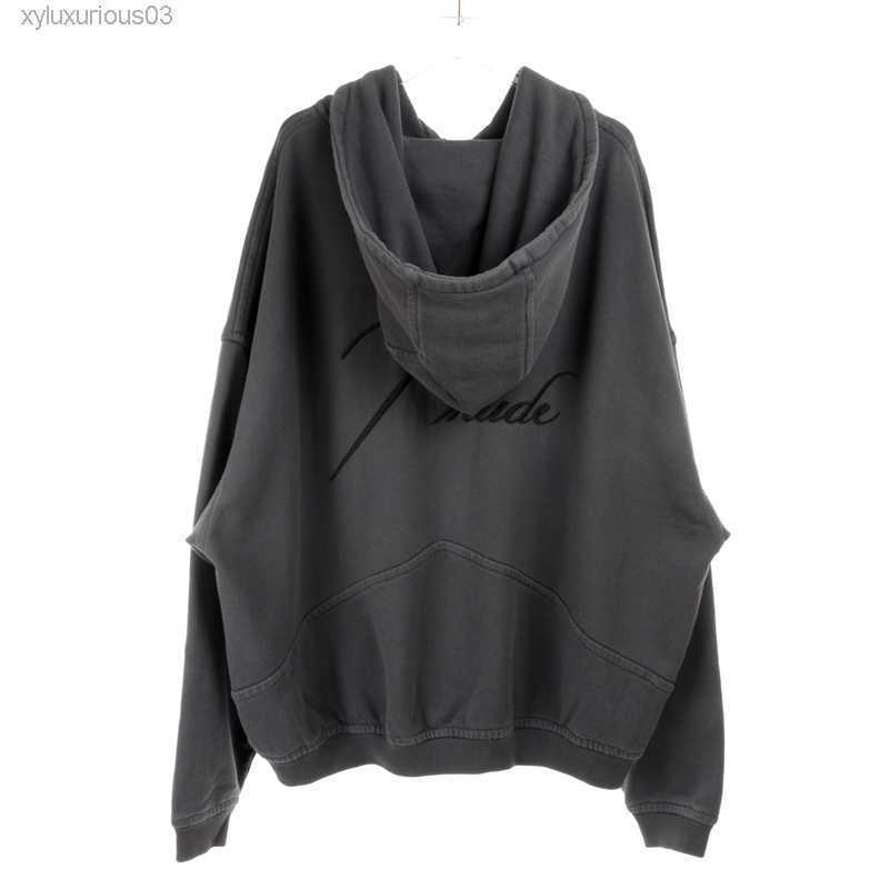 

Men' Outerwear Rhude Embroidered Letters Washed Old Zipper Hoodie High Street Loose Terry Sweater Coat Couple 300, Wash black