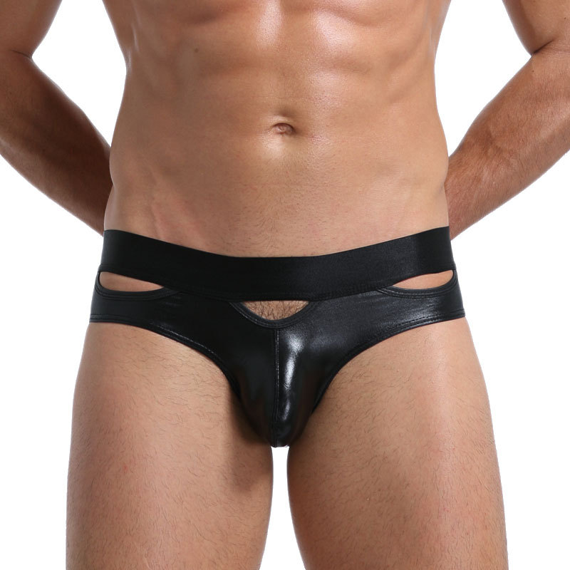 Underpants Men&#039;s Sexy Underwear PVC Shiny Faux Leather G-string Underwear Erotic Penis Thongs String Homme-image-821800509