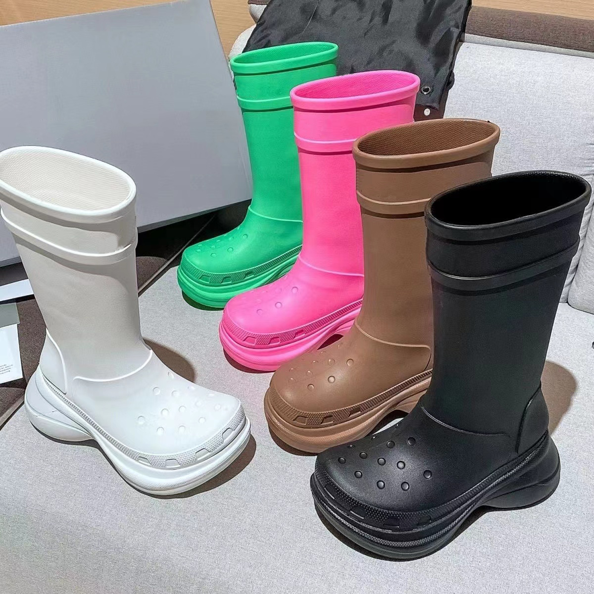 

Women Designer Boot Croc Boots Rain Rubber Winter Rainboots Platform Ankle Slip-On Half Pink Black Green Focalistic Outdoor Luxury Size 35-44