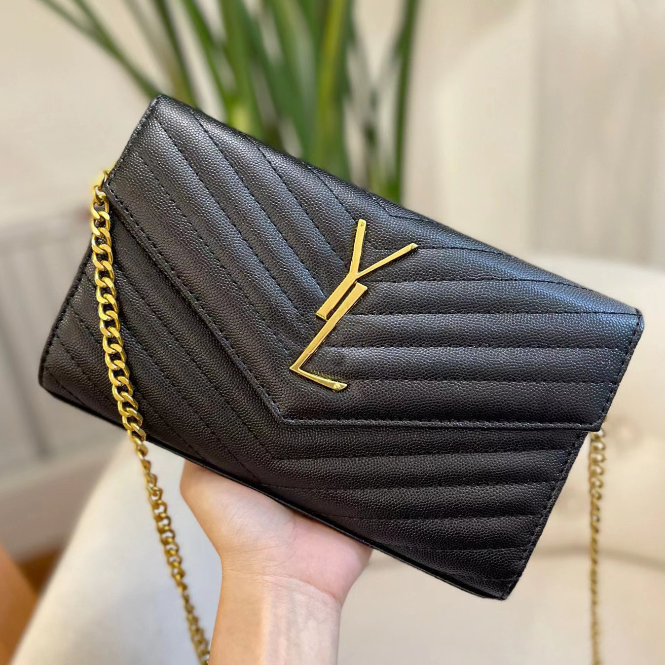 

Designer bags Crossbody bag Genuine Leather Saint Laurent Chain Wallet woc tote bag Handbags Metal Calfskin Luxury Fashion Shoulder bags Women Clutch Belt bags, Original box