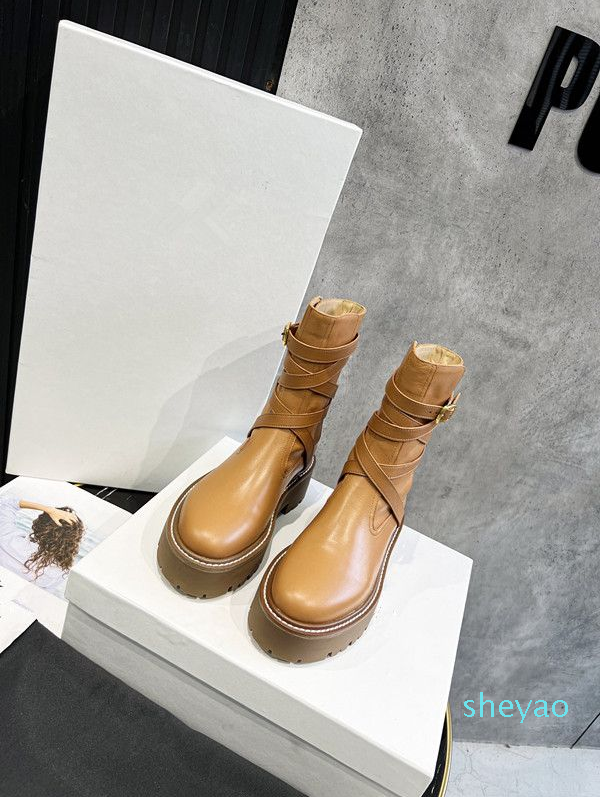 

Brand women boots fashion design genuine leather casual platform Doc Martens, Brown