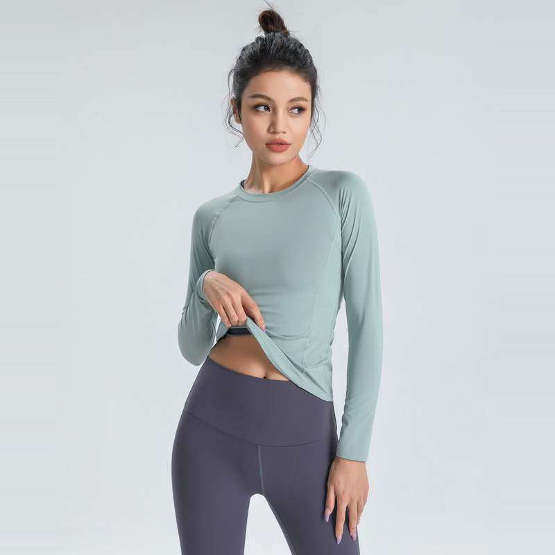 

Lu 2023 Hot Elastic Exercise Yoga Suit Long Sleeve T-shirt Women' Fast Drying Tight Running Fi Suit, Customize 1