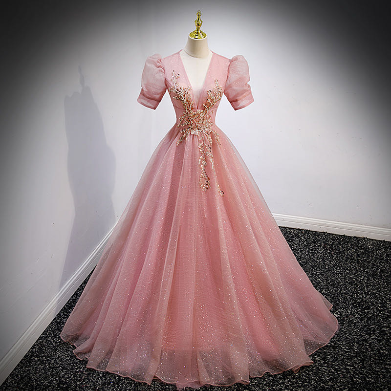 Fée rose robes de bal Appliques perle une ligne bijou poète longue paillettes robes de soirée formelles or cristal grande taille robes de fiest
