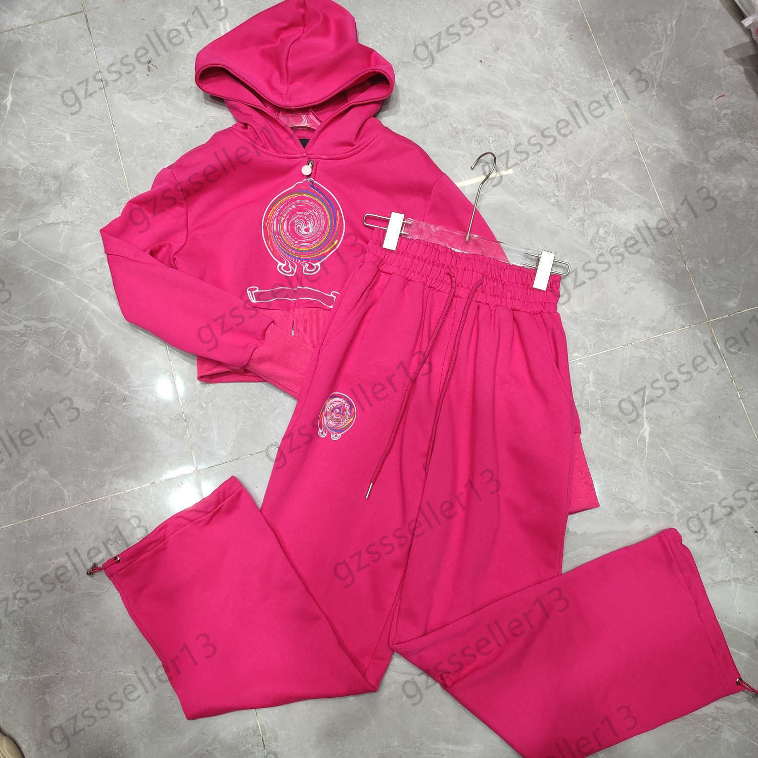 

Two Pieces Sets Tracksuit Womens Two Piece Pants Logo Print Long Sleeved Hooded Tight Jacket Elastic High Waist Loose Trousers Simple Sports Women Clothing