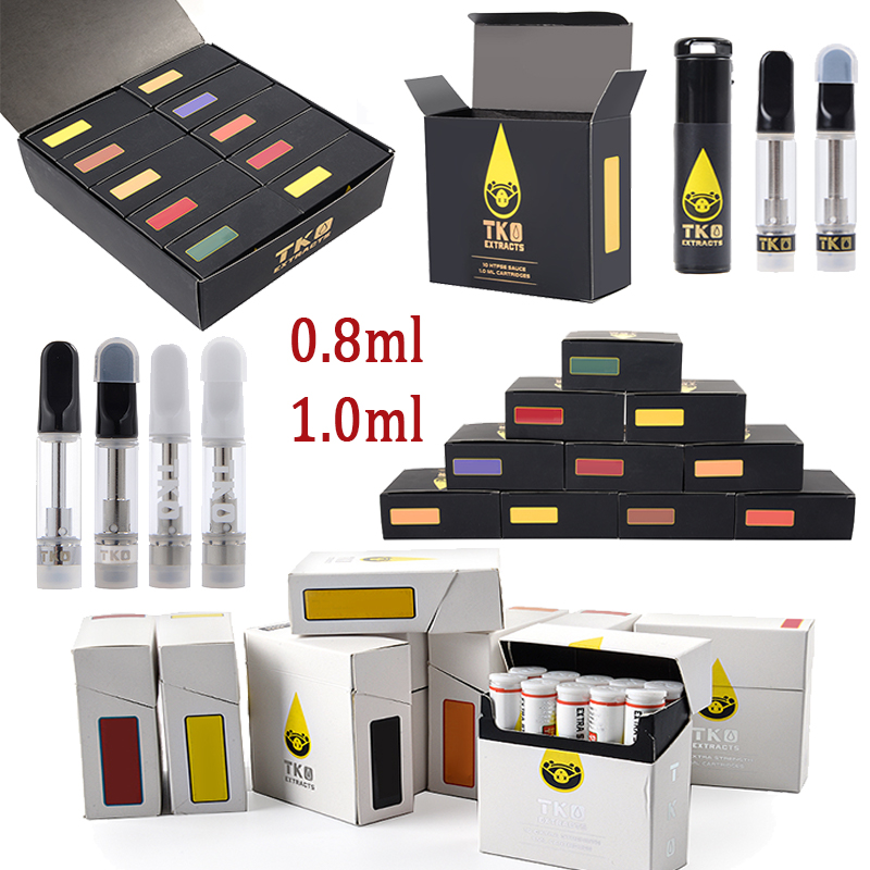 

0.8ml 1ml TKO Cartridges Atomizer Empty Cartridge Packaging Ceramic Carts Oil Dab Pen Vaporizer E Cigarette Starter Kits 510 Thread
