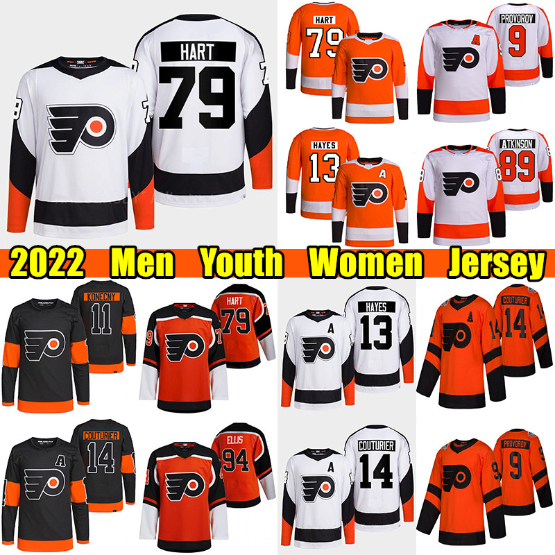 

#79 Carter Hart Reverse Retro hockey jersey #14 Sean Couturier Flyers#13 Kevin Hayes Ivan Provorov Claude Giroux Ryan Ellis Lindros Bobby Clarke Cam Atkinson jerseys, Orange reverse retro men