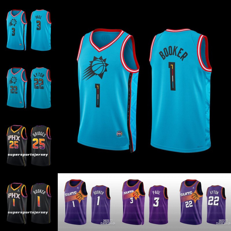 

"Phoenixs" PHX "Suns" Basketball Jerseys 2022 Devin Booker Deandre Ayton Chris Paul Mikal Bridges Cameron Johnson Payne Frank Kaminsky, 2022-23 purple classic