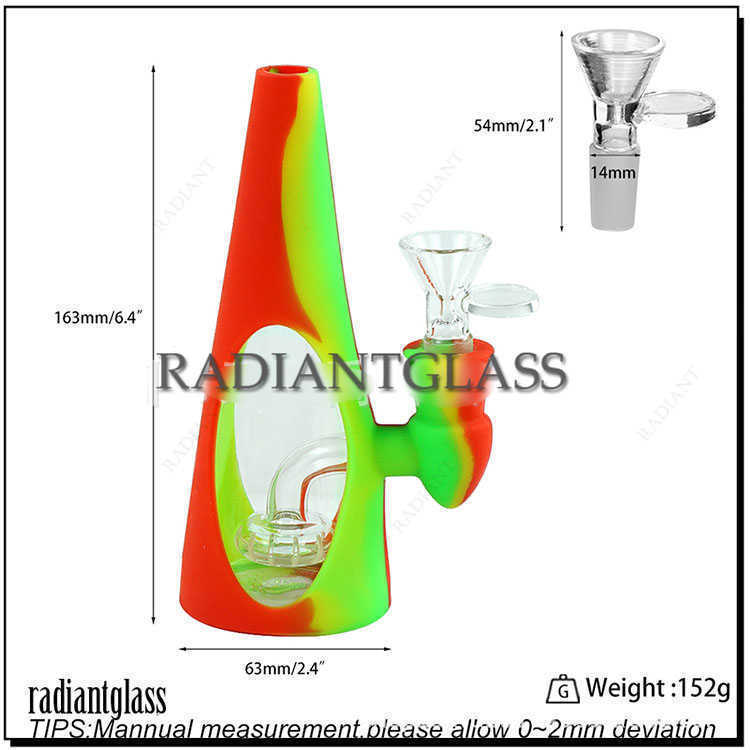 

Hookahs 6.4'' Silicone Bongs with Glass showerhead Percolator Durable Silica Gel Beaker Bong Dab Oil Rigs for Smoking pipe