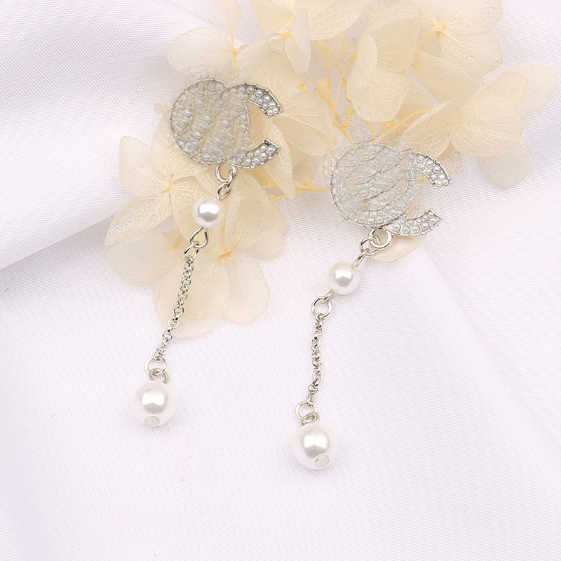 

18K Gold Plated Luxury Brand Designers Double Letters Stud Dangle Hoop Geometric Famous Women Long Eardrop Crystal Rhinestone Pearl Chain Earring Wedding Jewerlry