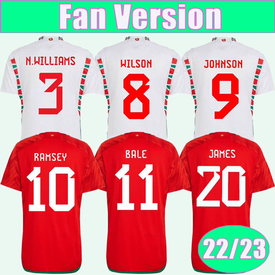 

22 23 Wales Mens Soccer Jerseys WILSON JOHNSON RAMSEY BALE WILLIAMS JAMES RODON ALLEN MOORE ROBERTS DAVIES Football Shirt Short Sleeve Uniforms, Qm11551 22 23 home no patch