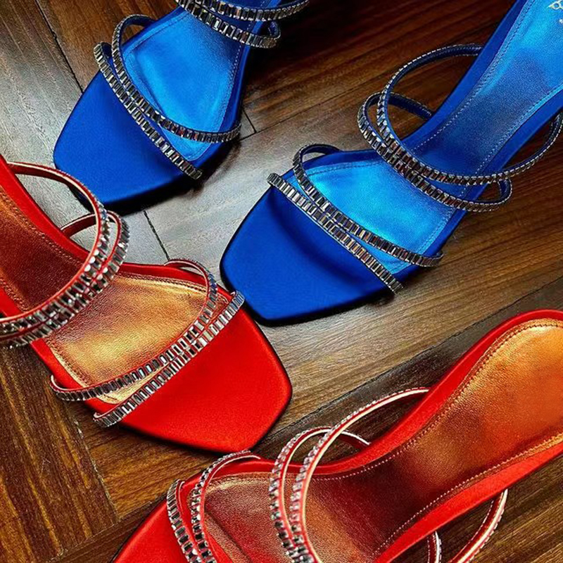 

Alevi Mlano Heels Sandals Designers Wraparound Dress Shoe Evening Shoes High Heeled35-42 Crystals Embellished Rhinestone Leather Outsole, Blue