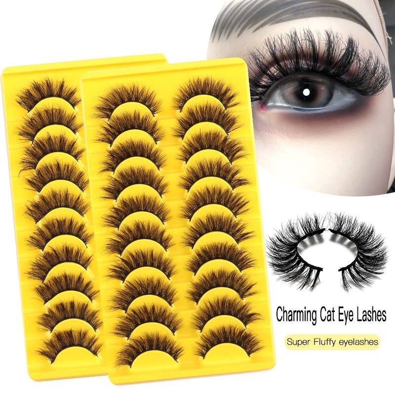 

Thick Natural Mink False Eyelashes Soft & Vivid Handmade Reusable Multilayer 3D Fake Lashes Extensions Curly Crisscross Full Strip Eyelash