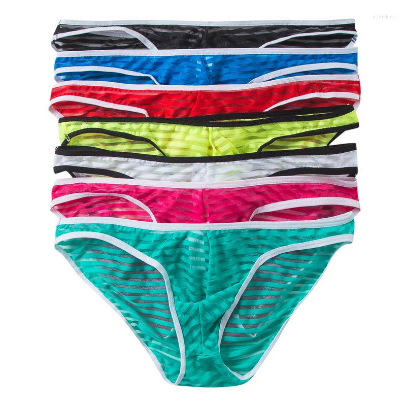 

Underpants 7PCS/Lot Sexy Mens Briefs Underwear Striped See Through Bulge Pouch Erotic Jockstrap Sheer Bikini Male Slip Homme Panties