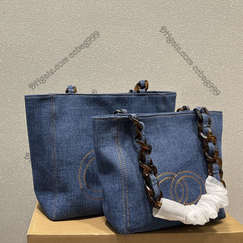 

Small Womens Lager Capacity Shopping Bags Blue Denim Embroidery Letter Luxury Handbags Double Chains Outdoor Sports Pouches Totes Bag Designer Sacoche 25cm/20cm