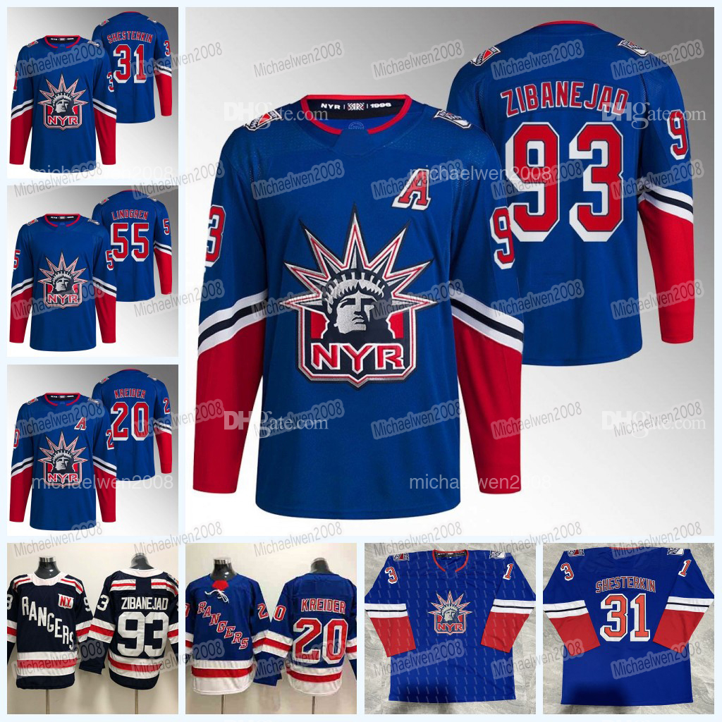

NY Mika Zibanejad Ranger 2022-23 Reverse Retro Jersey Igor Shesterkin Adam Fox Artemi Panarin Ryan Lindgren Chris Kreider Jacob Trouba Vincent Trocheck, Men