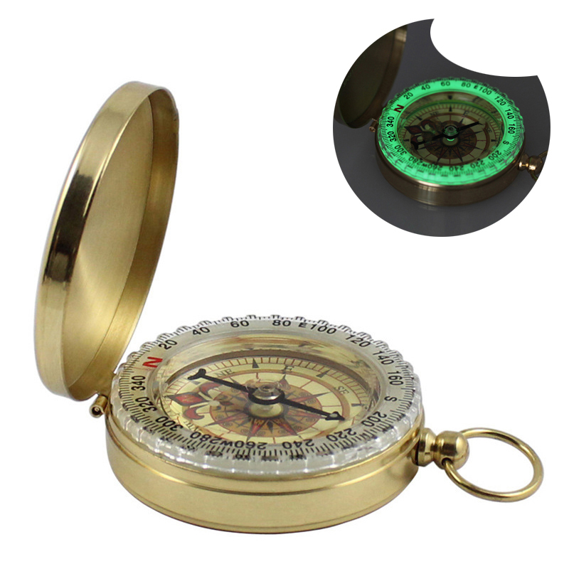 

Luminous Brass Pocket Compass Party Favor Sports Camping Hiking Portable Brass Pocket Fluorescence Compass Navigation