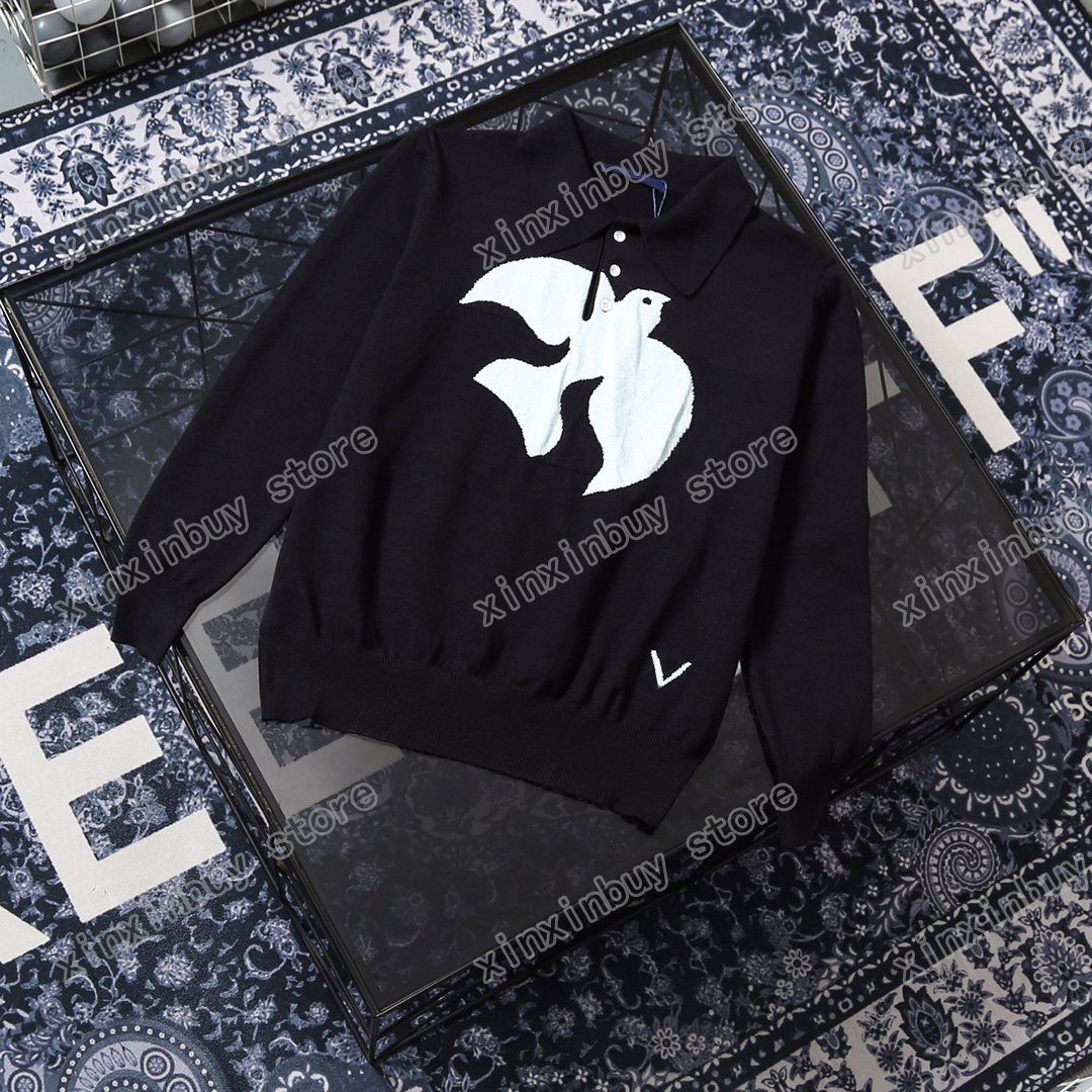 

xinxinbuy Men designer Tee t shirt Jacquard small peace dove knitting long sleeve cotton women green black white red XS-XL, Multi