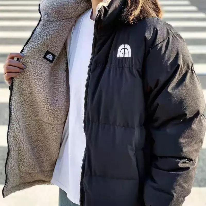 Designer Mens Lamb Wool Puffy Down Jacket Fashion Double-sided Wear Down Parka Winter Keep Warm Windproof Womens Stand Collar fleece Loose Arket Puf