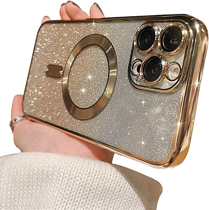 

Luxury Glitter Magsafe Magnetic Phone Cases For iPhone 14 13 12 11 Pro Max 14Plus Plating Camera Lens Protector Shockproof Soft Cover Wireless Charging, T9