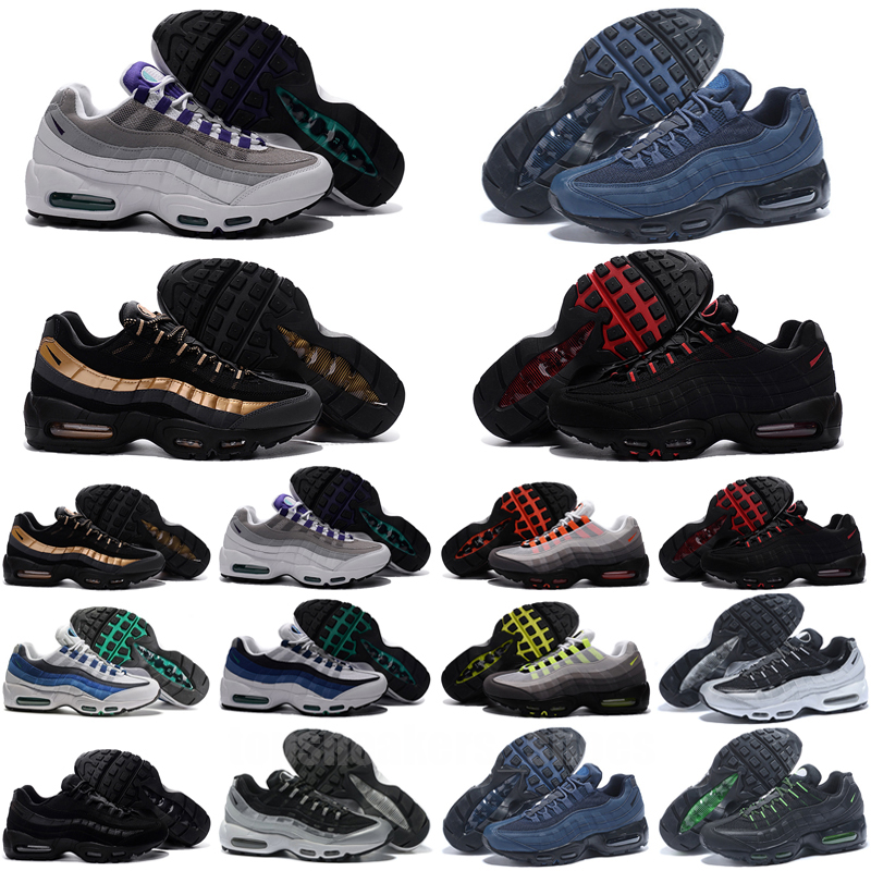 

OG 95 95s running shoes snaker Outdoor Sneakers Triple Black White Neon Midnight Navy Solar Red Glass Blue Smoke Grey airmaxs, Color 3