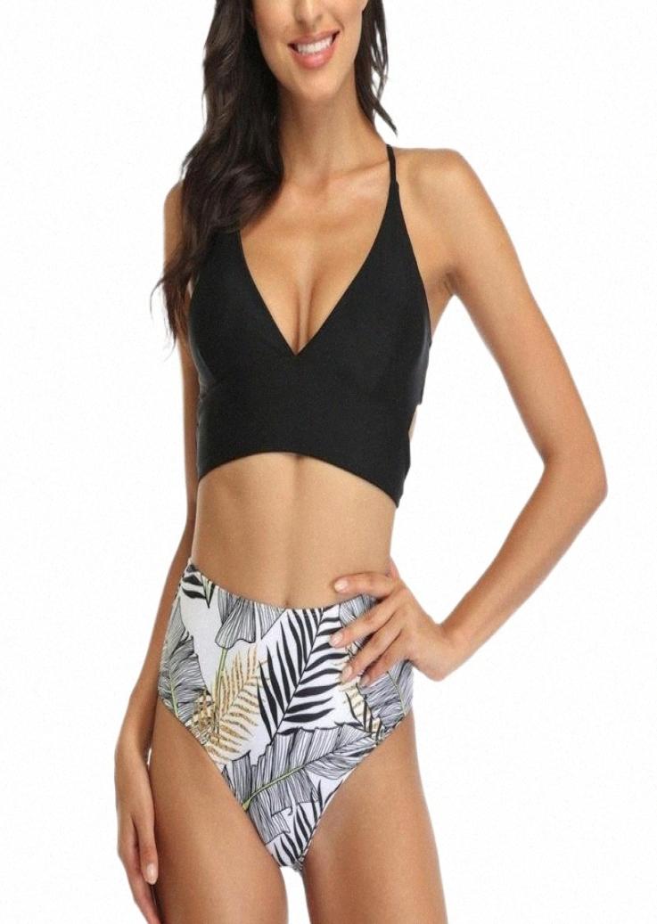 

women039s Swimwear Women Vneck Backless Top And Tight High Waist Thong Split Swimsuit Bandage Bikini Suits Back Cross Bikinis 6511323, As photo shows