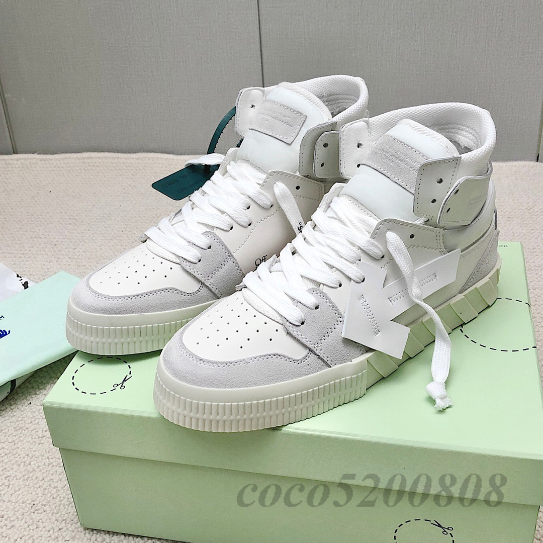 classic Casual Shoes HighTop Off Woman Mens White Luxury Desiger Genuine Leather Lace Up Round Toe Trainers Sneakers Runway Outfit Athletic Sport