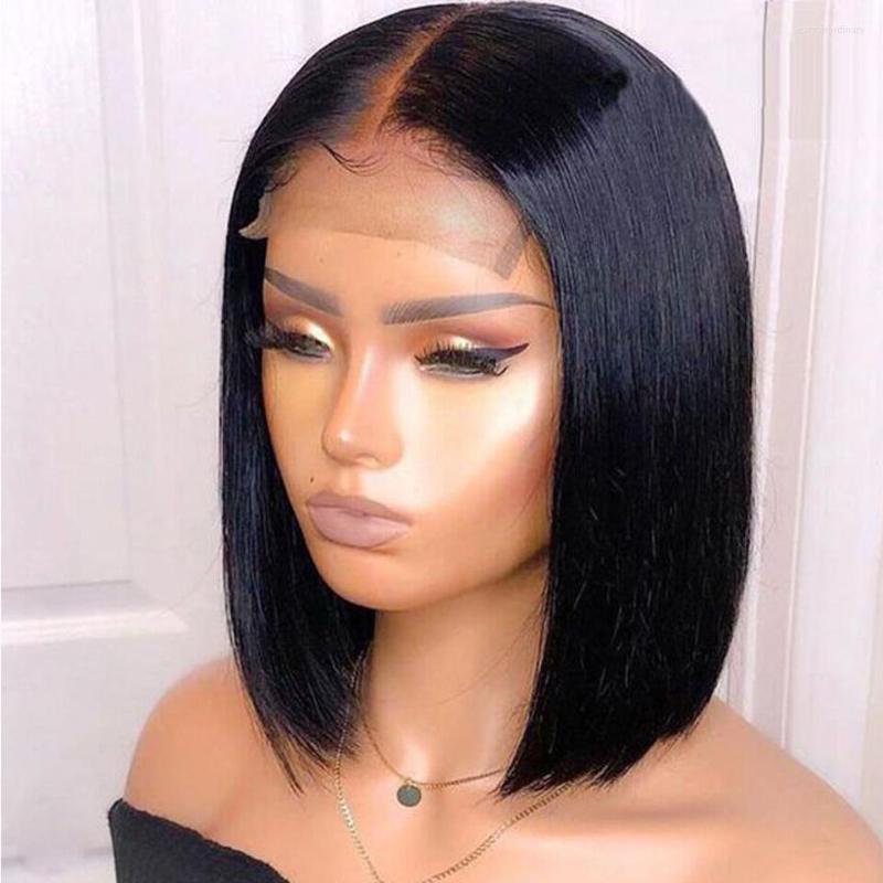 

Lace Wig Short Bob Pre Plucked Bone Straight Human Hair Wigs For Women Double Drawn Virgin, 13x6x1 t part wig