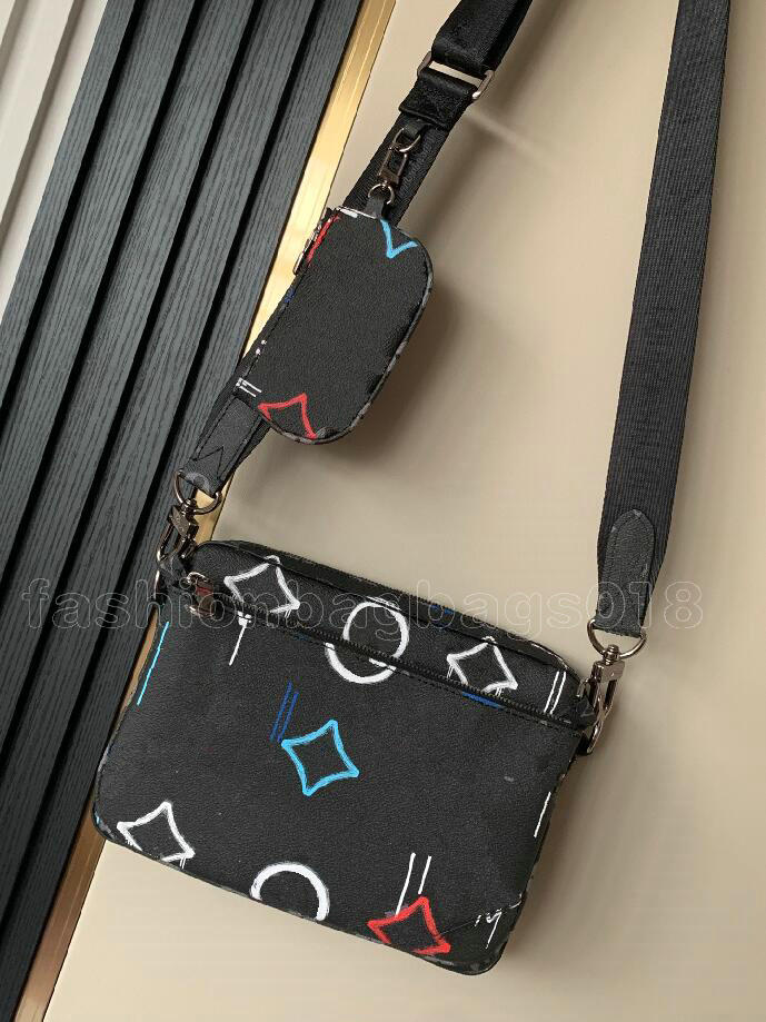 

Trio Messenger Bag 3 sets Orange Graffiti Monograms Coated Canvas Designers Mens Cross Body with Removable Coin Purs M21396