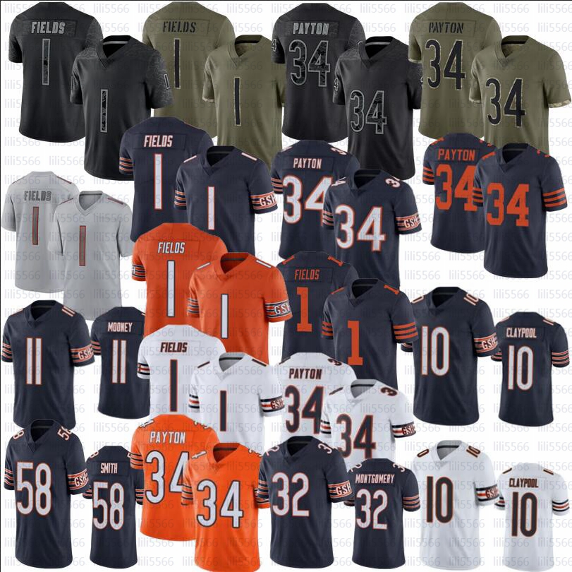 

Justin Fields Bear DJ Moore Football Jersey Walter Payton Chase Claypool Darnell Mooney Stitched Jerseys, As