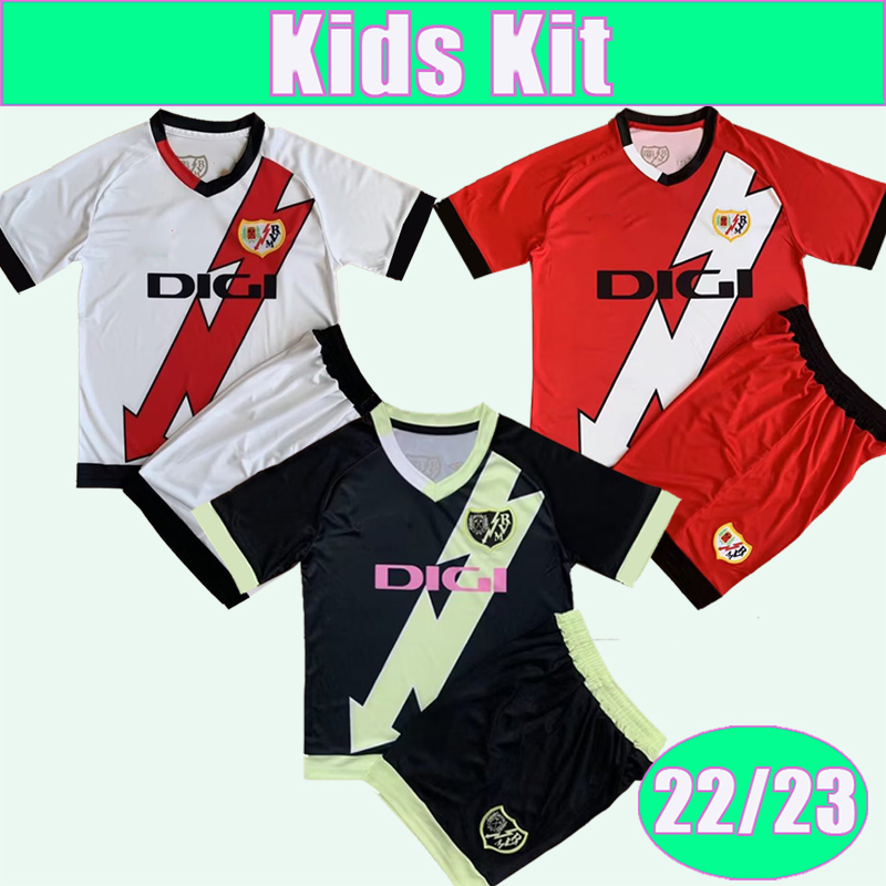 

22 23 Rayo Vallecano Kids Kit Soccer Jerseys ISI BEBE VALENTIN SANTI COMESANA DIMITRIEVSKI Home Away Child Suit Short Sleeve Football Shirts Uniform, Tz10631 22 23 home no socks