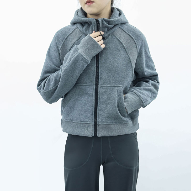 

Women Brushed Sports Jacket Relaxed Fit Yoga Top Full-Zip Hoodie Fleeces Cropped Sweatshirts Gym Coat Hooded Tops with Thumbholes, Hemp black