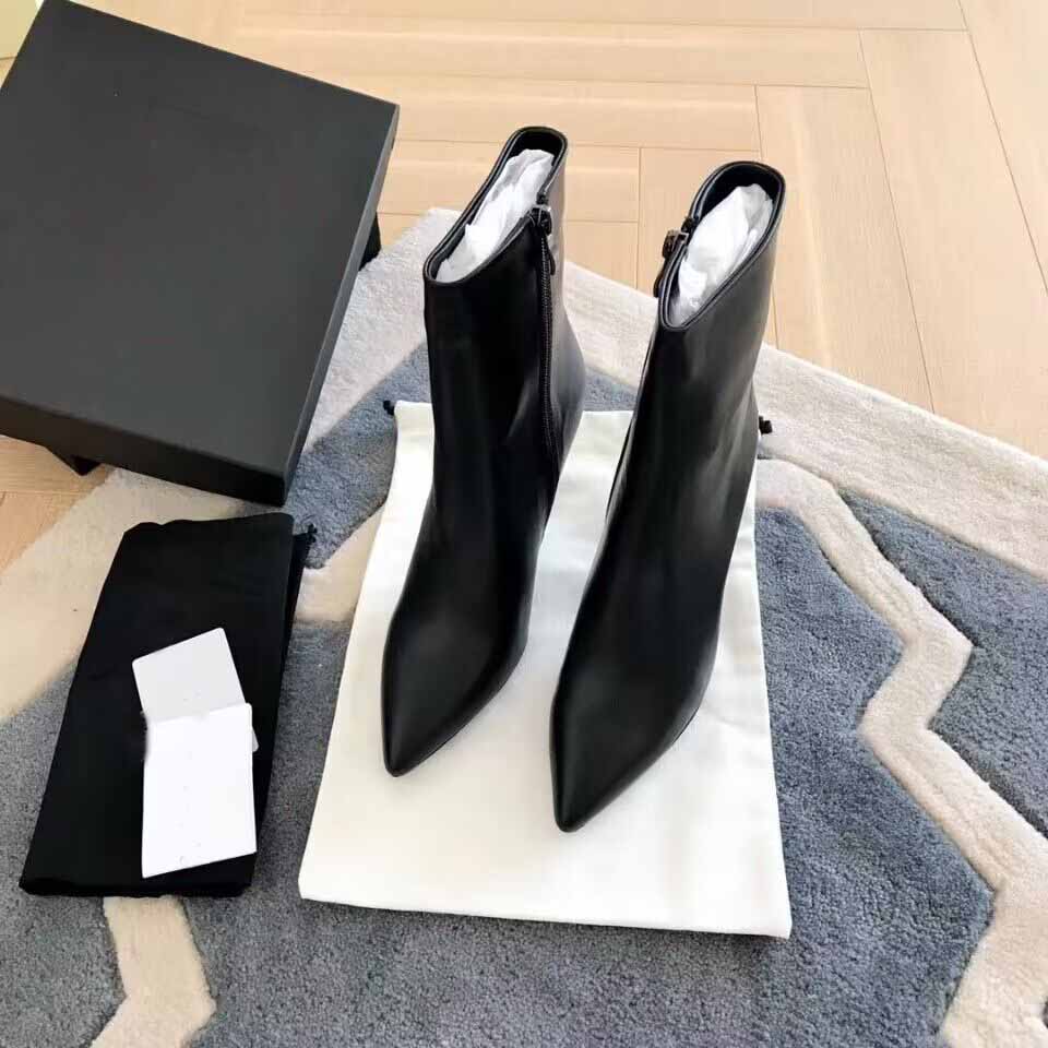 

Women ankle boot black calf leather pumps luxury design high heel opyum boots lady shoes pointy toe and zipper model pop boots with box size 35-42