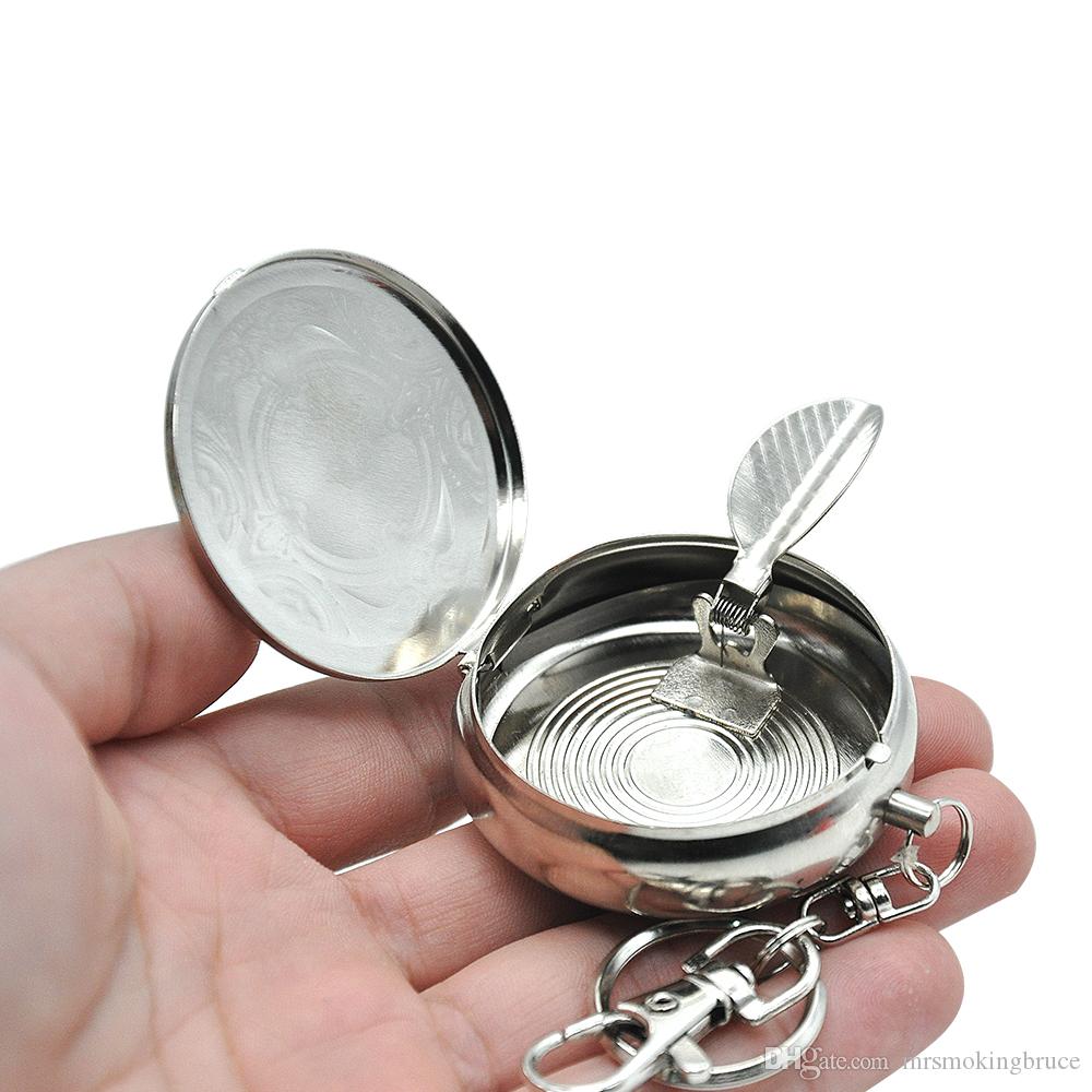 

Smoking Accessories smoke kit Stainless Steel Portable Circular Ashtray Key Chain With Cigarette Holder Pocket Size Cigarette Ash Tray Keychain