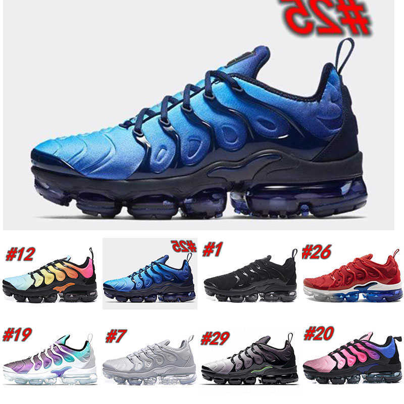 

TOP FC2019 TN Plus Men Runnin Shoes USA Grape Red Violet Blue Tropical Sunset Triple Black White Womens Trainers Designer Sports Shoes Sneakers, Color 6