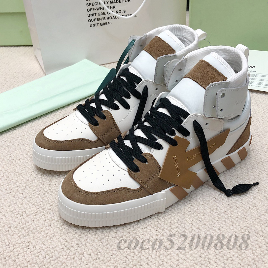retro Casual Shoes HighTop Off Woman Mens White Luxury Desiger Genuine Leather Lace Up Round Toe Trainers Sneakers Runway Outfit Athletic Sport
