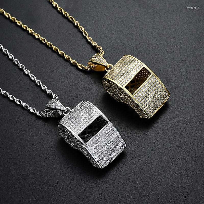 

Pendant Necklaces Hip Hop Full Cubic Zirconia Paved Bling Iced Out Whistle Pendants Necklace For Men Rapper Jewelry Gold Silver Color