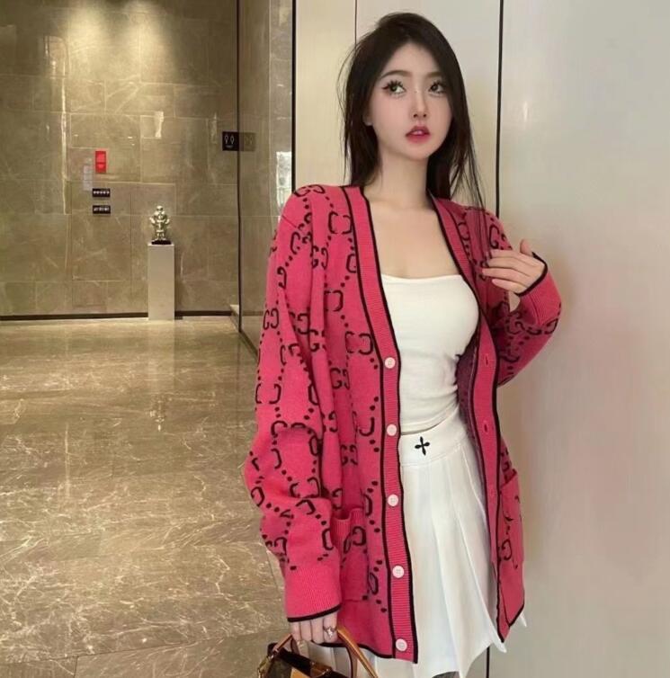 

22 autumn new Women's Sweaters Cardigan Fashion Long Sleeve Knitwear Women Casual designer Sweaters S-XL, Pink
