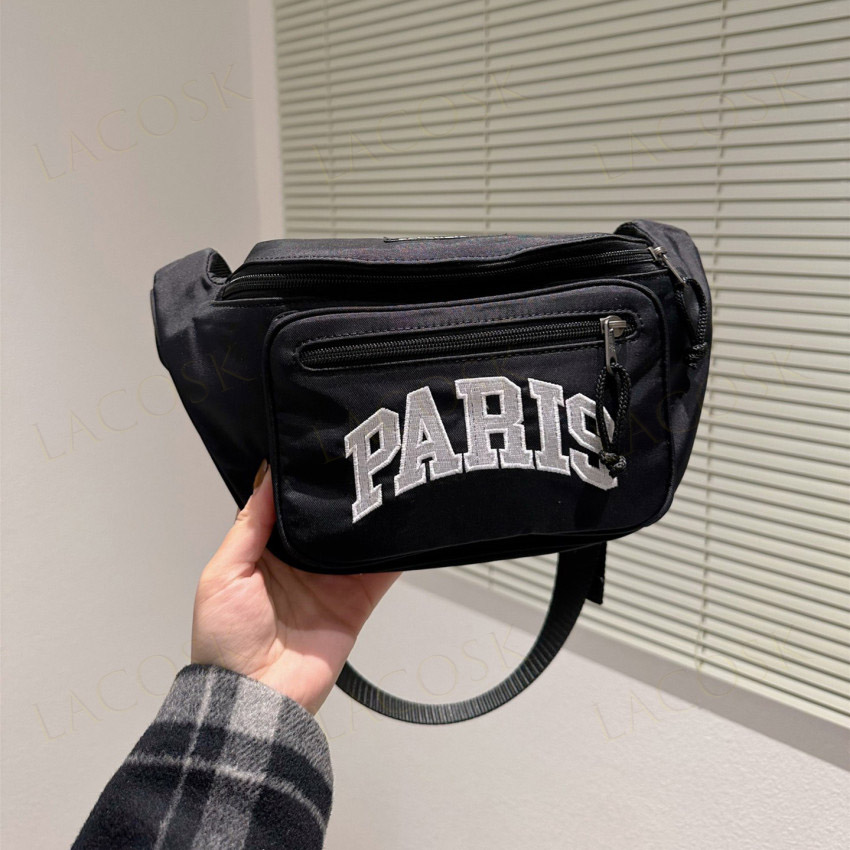 Nouveau Designer Hommes Femmes Taille Sac Paris Marque Lettre Poitrine Sacs À Bandoulière Grande Capacité Épaule Bandoulière Top Toile Noir Sacs