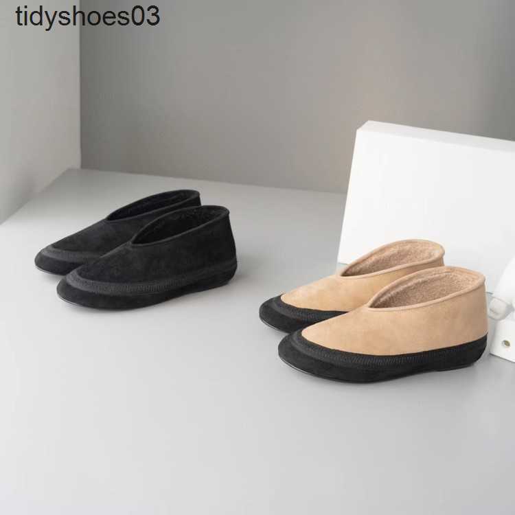 

Dress Shoes Designer The Row new fur integrated wool one foot nun comfortable warm woolen single shoes for women Size 34-42, Black