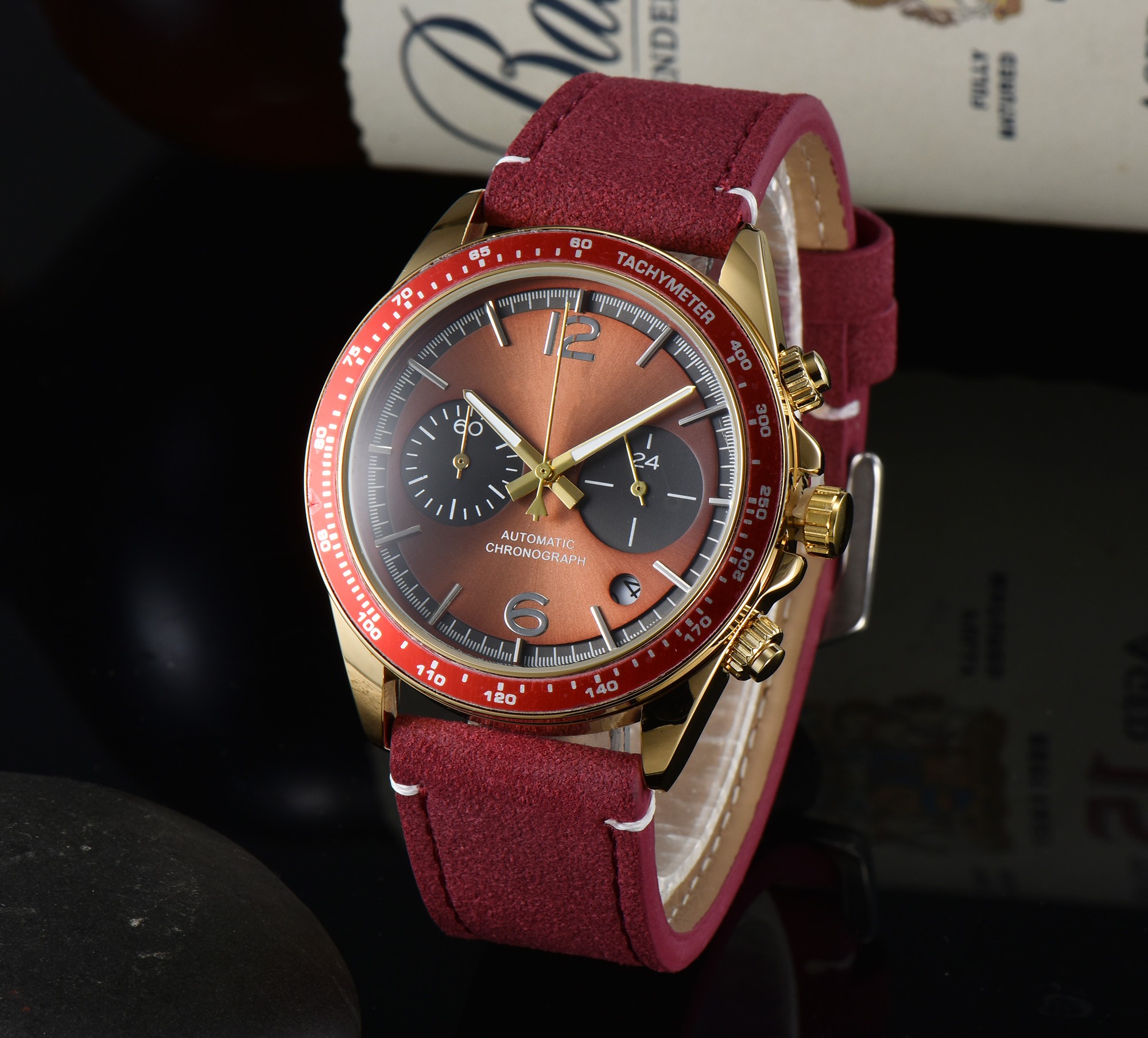 

2022 luxury brand business leisure men's watch leather calendar timing quartz movement