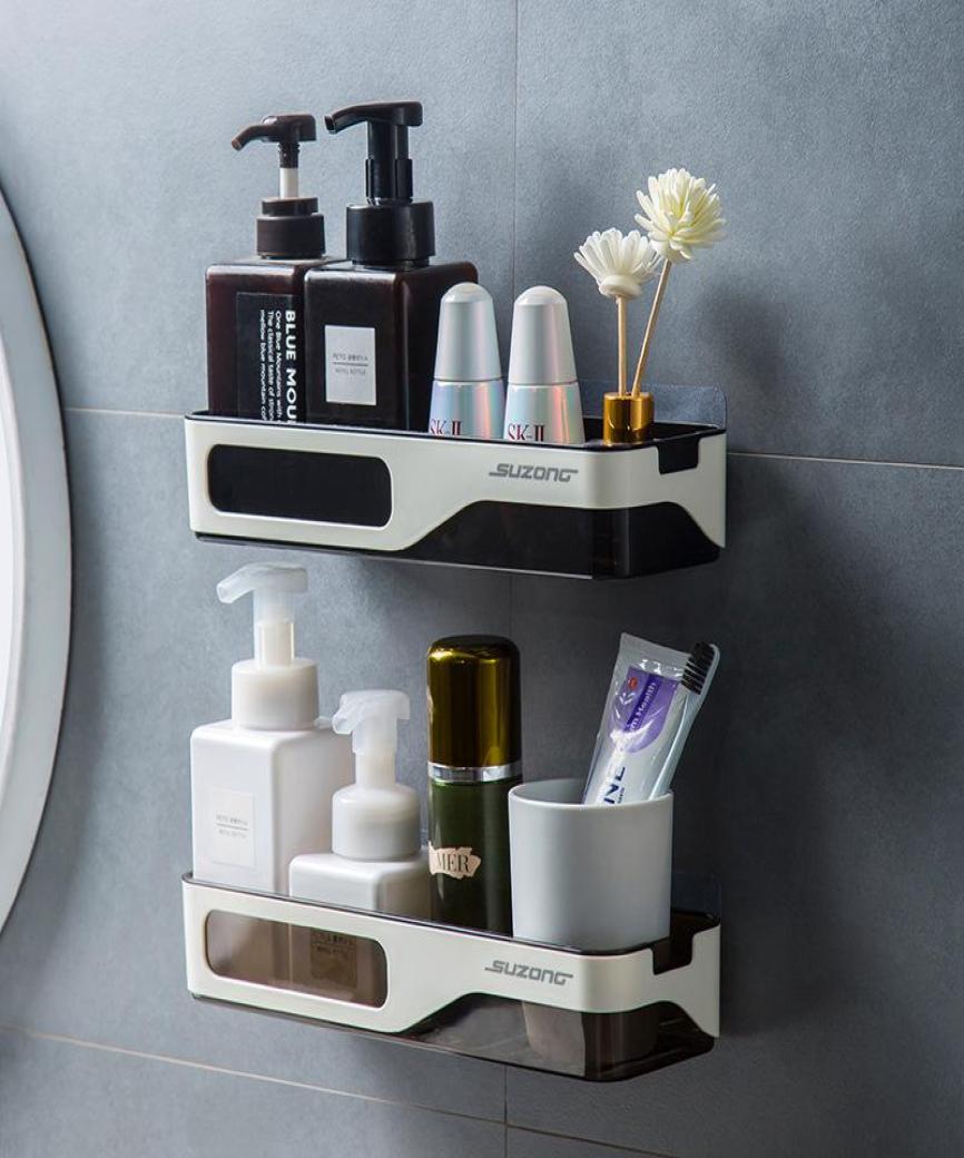 

Bathroom Storage Organization Punch Wall Hanging Rack Strong Suction Sucker Organizer Shelf Plastic Japanese Kitchen Decor 6229649