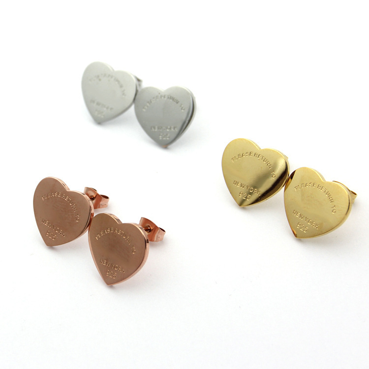 

Womens Large peach heart earrings Studs Designer Jewelry T letter Studs gold/silvery/rose gold Full Brand as Wedding Christmas Gift